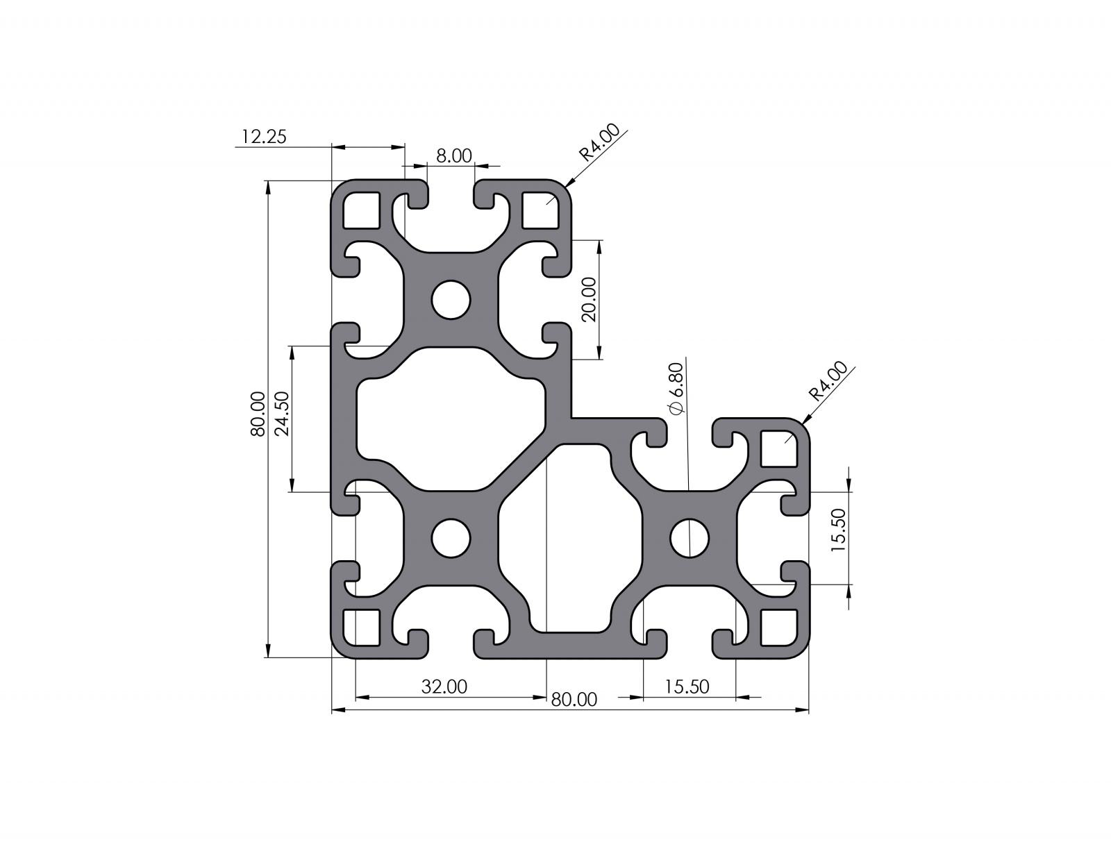 Angle profile 80x80x40 Lightweight N8